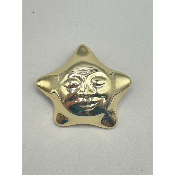Vintage Signed AJC Gold Tone Smiling Sun Brooch Pin Whimsical Celestial Jewelry - Picture 2 of 7